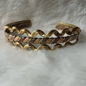 Boho Ethnic Indian Brass Tone Cuff Vintage Bracelet Open Pattern Design